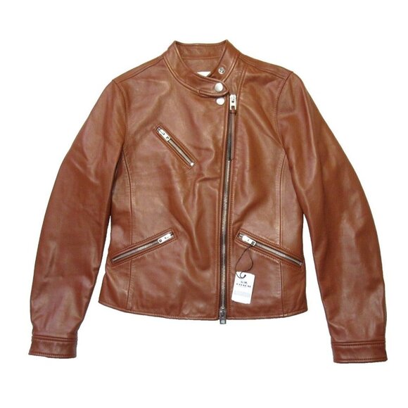 NWT COACH Uptown Racer in Saddle Sheep Leather Motorcycle Moto Jacket XS $895